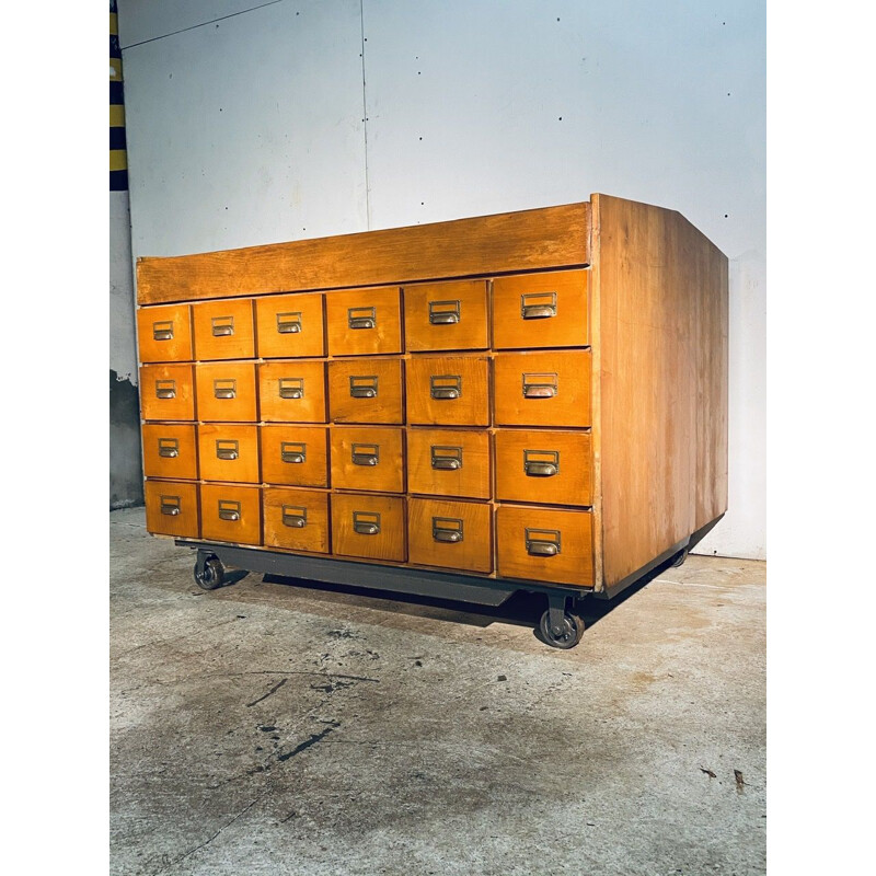 Classeur industriel vintage double en bois avec 48 tiroirs