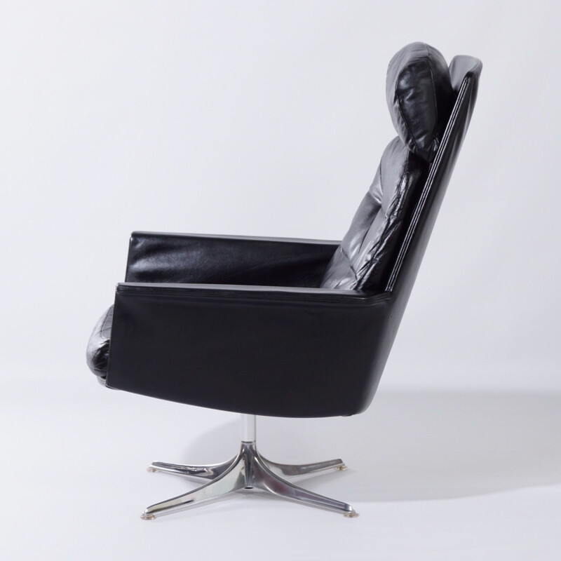 Vintage Sedia Swivel Chair by Horst Brüning for Cor, Black Leather 1960s