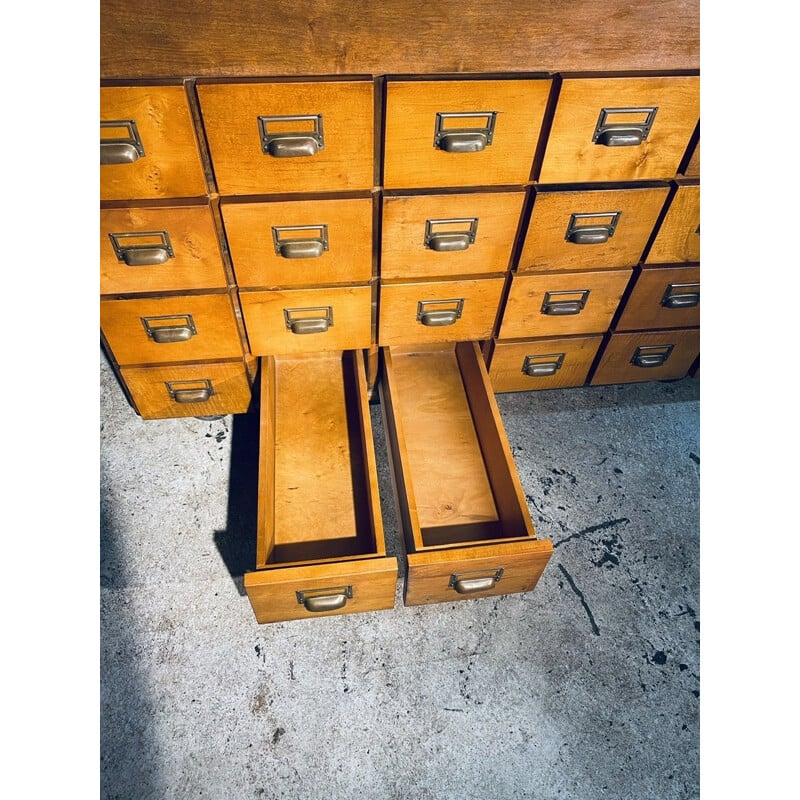 Vintage Industrial Double Wood Filing Cabinet With 48 Vintage Drawers