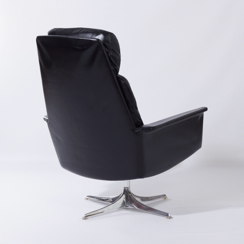 Vintage Sedia Swivel Chair by Horst Brüning for Cor, Black Leather 1960s