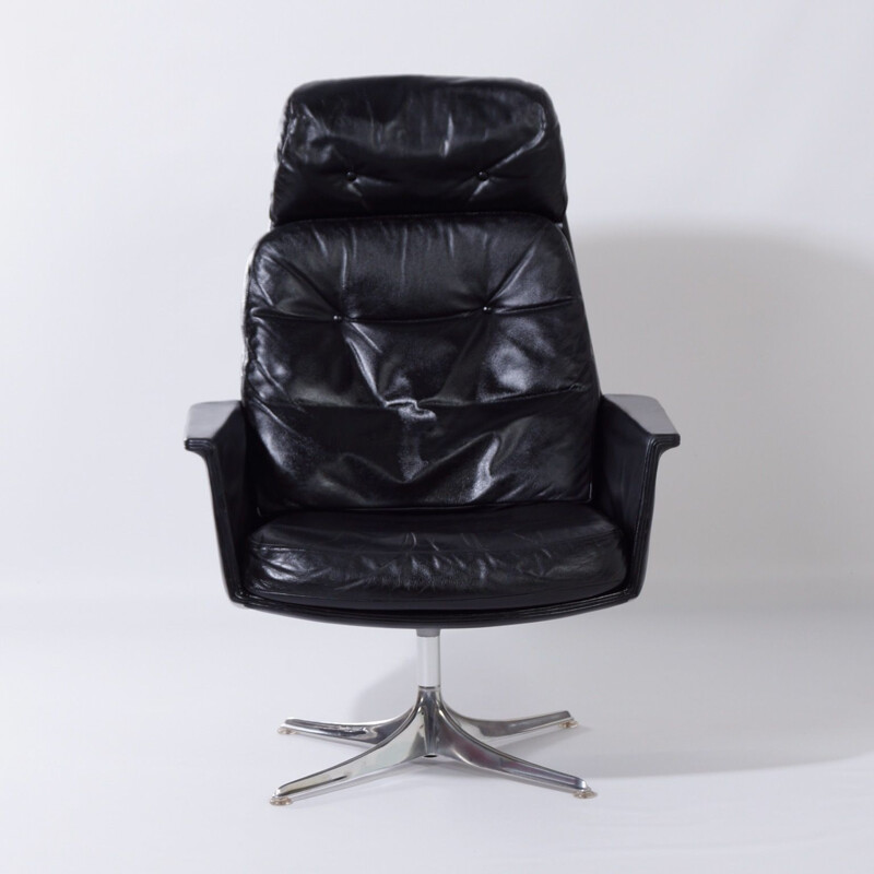 Vintage Sedia Swivel Chair by Horst Brüning for Cor, Black Leather 1960s