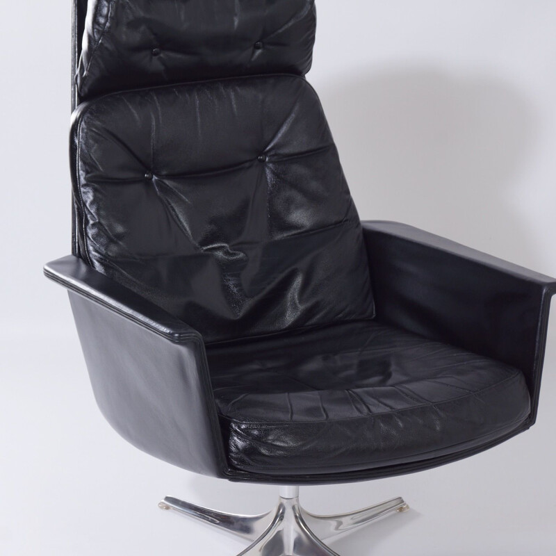 Vintage Sedia Swivel Chair by Horst Brüning for Cor, Black Leather 1960s