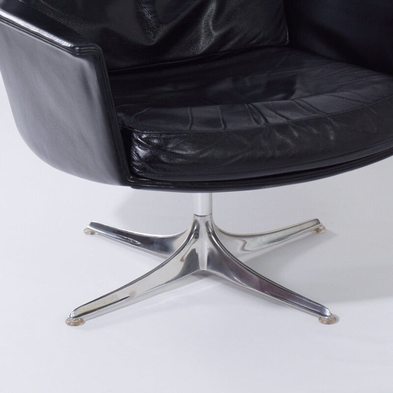 Vintage Sedia Swivel Chair by Horst Brüning for Cor, Black Leather 1960s