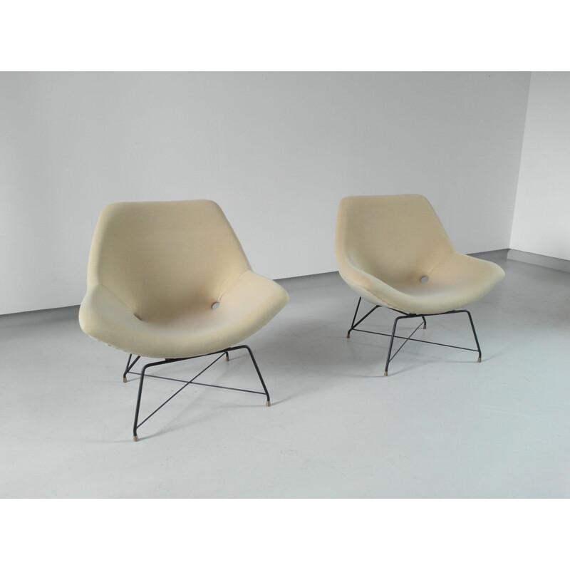 Pair of Vintage Sculptural Pair of Lounge Chairs by Augusto Bozzi for Saporiti, Italy, 1954