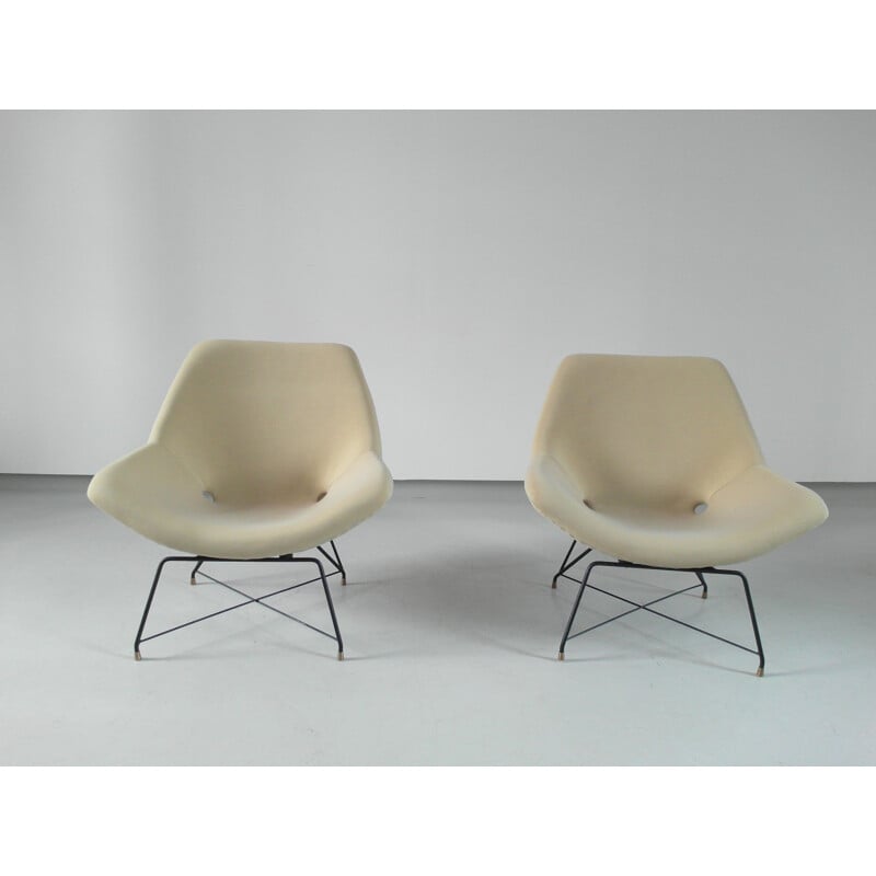 Pair of Vintage Sculptural Pair of Lounge Chairs by Augusto Bozzi for Saporiti, Italy, 1954