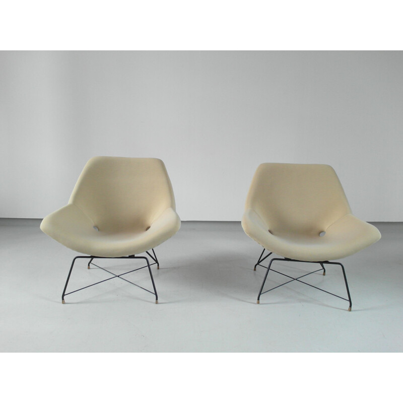 Paire de fauteuils lounge sculptées par Augusto Bozzi pour Saporiti, Italie, 1954