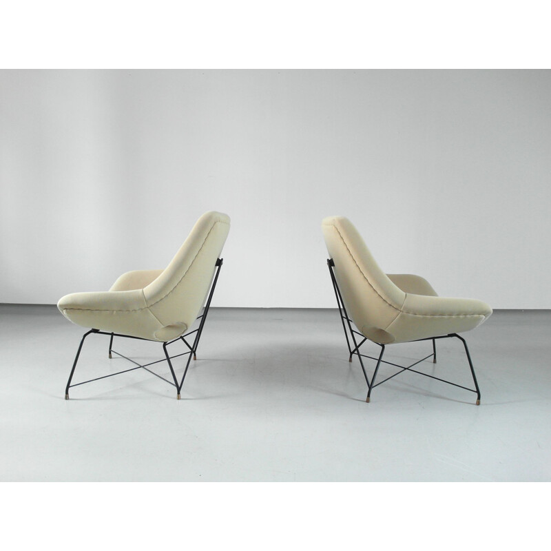 Pair of Vintage Sculptural Pair of Lounge Chairs by Augusto Bozzi for Saporiti, Italy, 1954