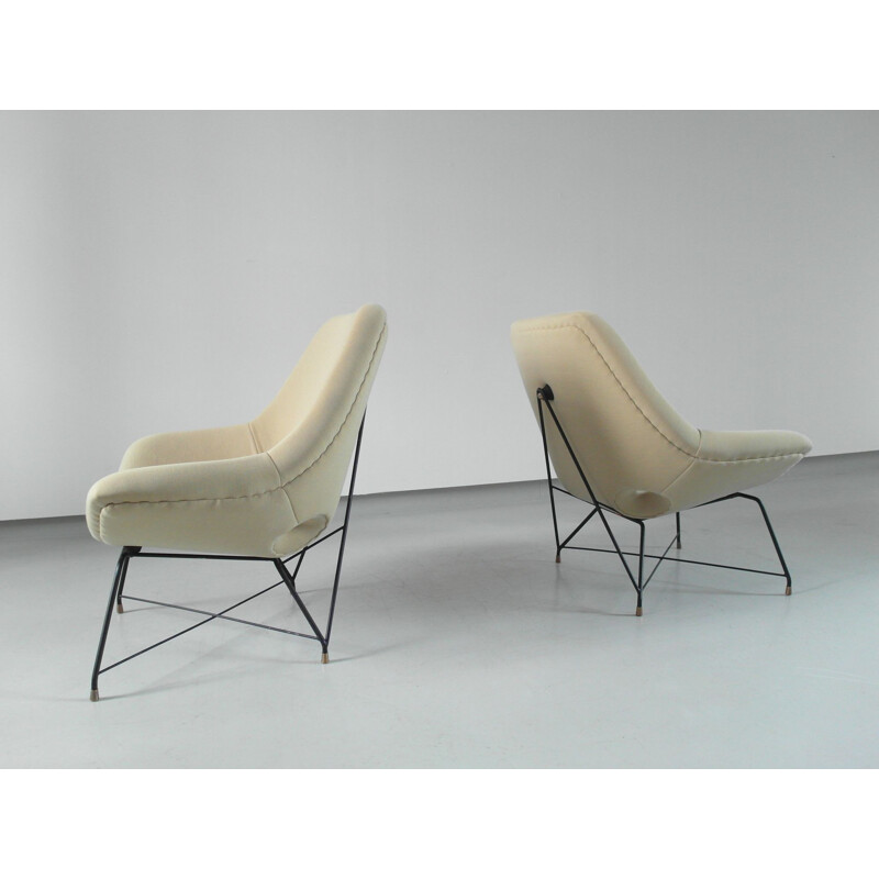 Pair of Vintage Sculptural Pair of Lounge Chairs by Augusto Bozzi for Saporiti, Italy, 1954