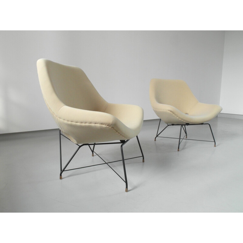 Paire de fauteuils lounge sculptées par Augusto Bozzi pour Saporiti, Italie, 1954