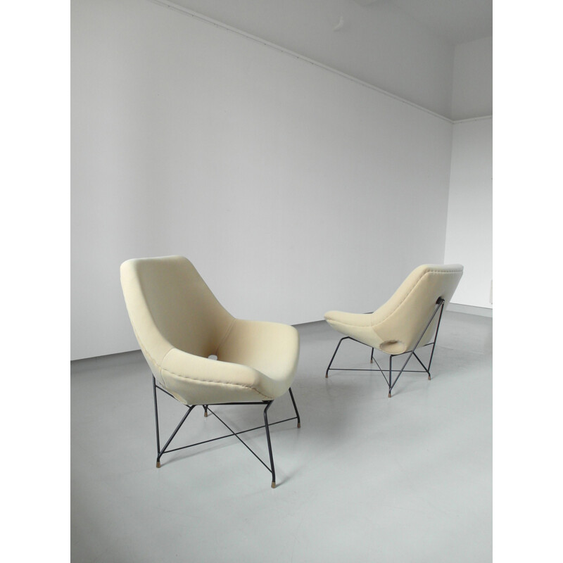 Pair of Vintage Sculptural Pair of Lounge Chairs by Augusto Bozzi for Saporiti, Italy, 1954