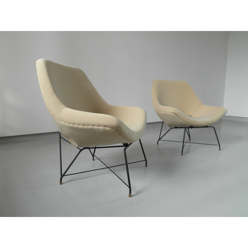 Paire de fauteuils lounge sculptées par Augusto Bozzi pour Saporiti, Italie, 1954