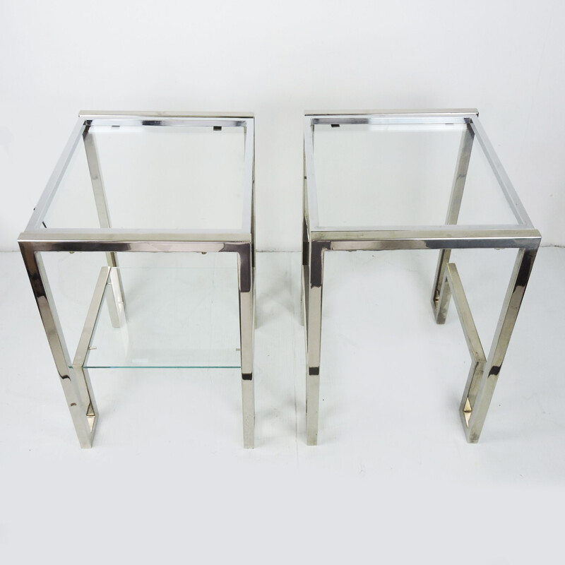 Pair of vintage Chrome and Glass Bedside Tables, 1970s