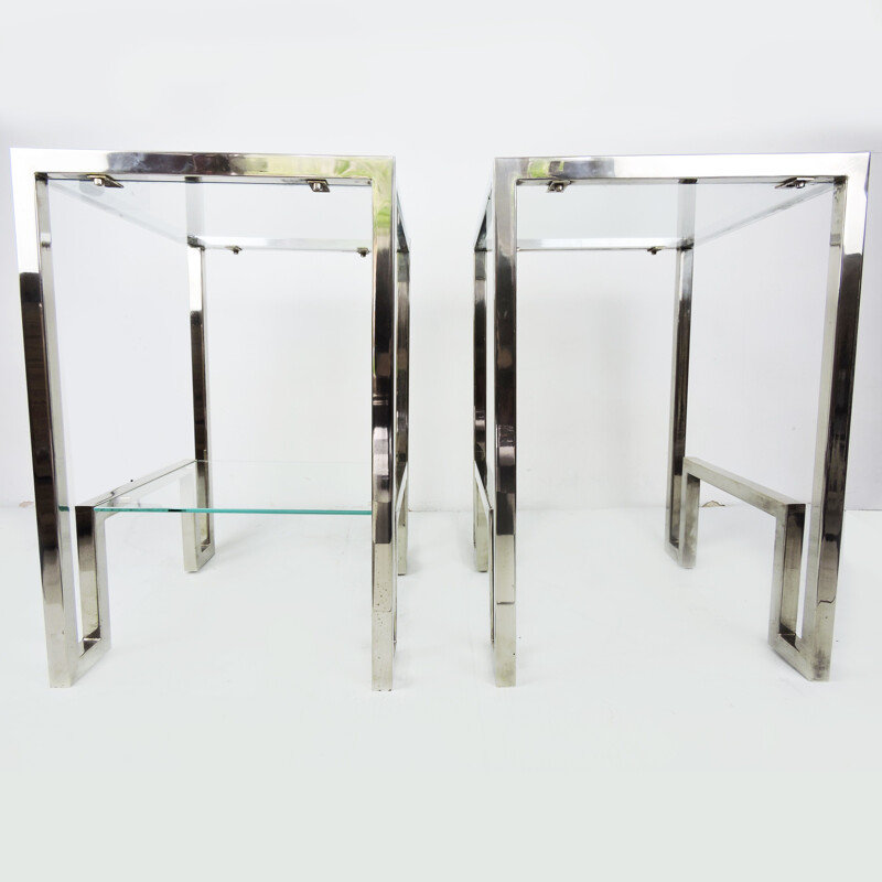 Pair of vintage Chrome and Glass Bedside Tables, 1970s
