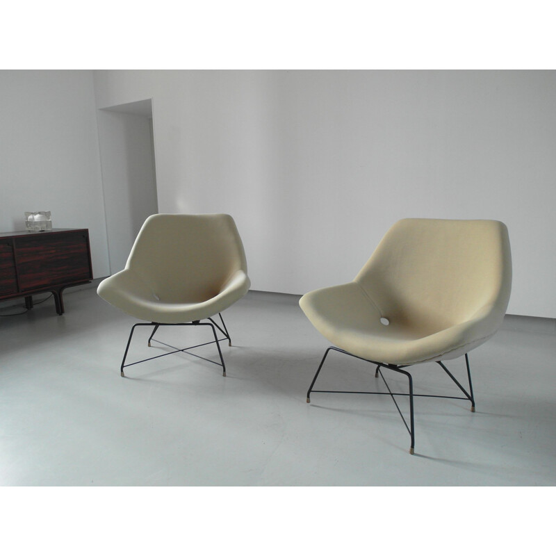 Paire de fauteuils lounge sculptées par Augusto Bozzi pour Saporiti, Italie, 1954