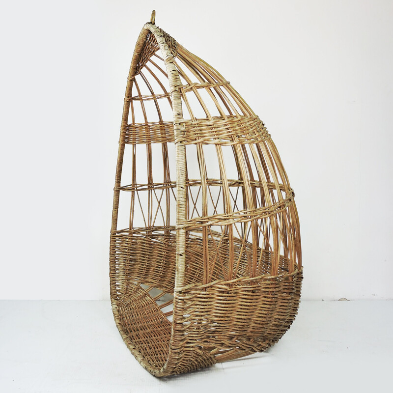 Vintage Woven Rattan Hanging Egg Chair, 1960s