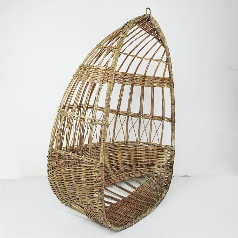 Vintage Woven Rattan Hanging Egg Chair, 1960s