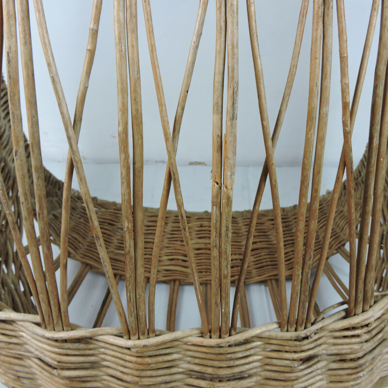 Vintage Woven Rattan Hanging Egg Chair, 1960s