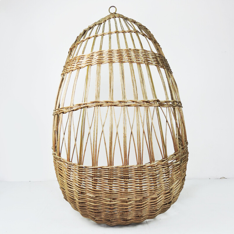 Vintage Woven Rattan Hanging Egg Chair, 1960s