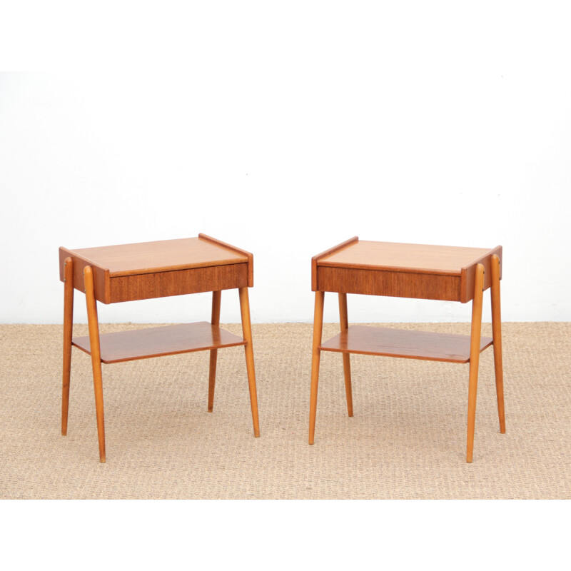 Pair of vintage teak bedside tables Scandinavian