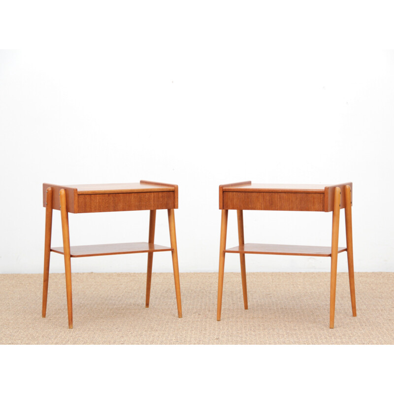 Pair of vintage teak bedside tables Scandinavian