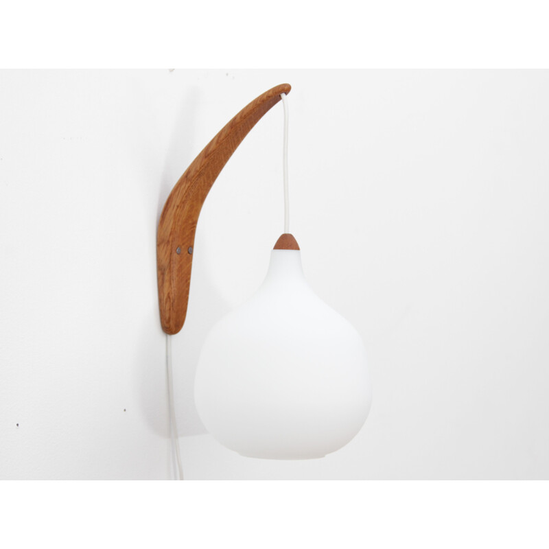 Vintage oak and opal wall lamp Scandinavian by Uno Kristiansson for Luxus