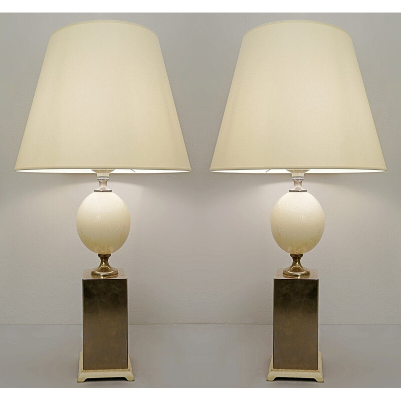 Pair Of Vintage Ostrich Egg Lamp Maison Jansen