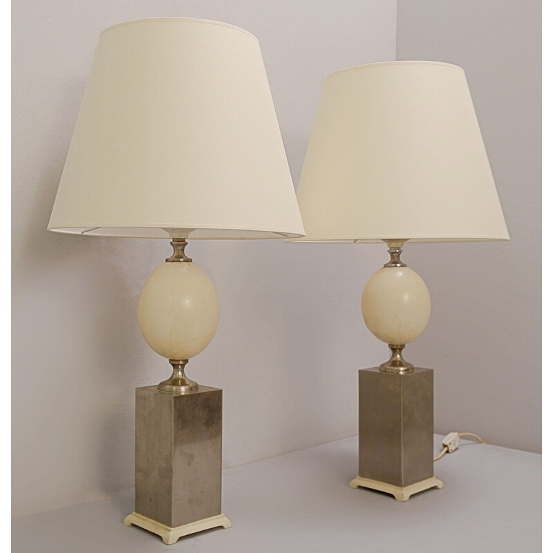 Pair Of Vintage Ostrich Egg Lamp Maison Jansen