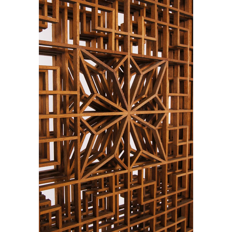 Biombo separador de habitaciones de teca vintage de Kumiko, arte japonés