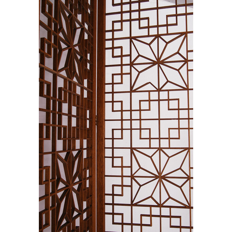 Vintage room divider screen in Kumiko teak, Japanese art