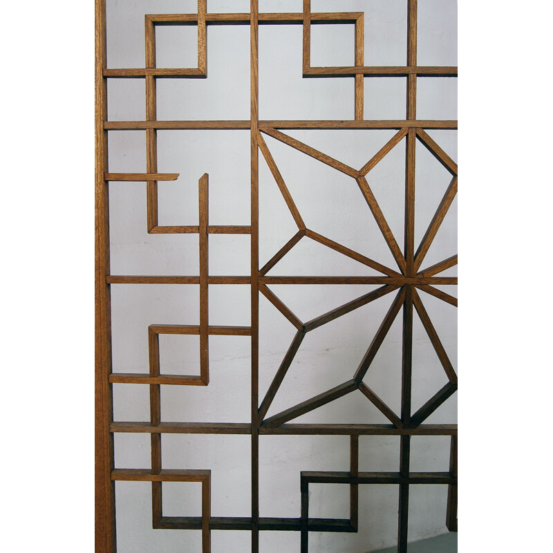 Biombo separador de habitaciones de teca vintage de Kumiko, arte japonés