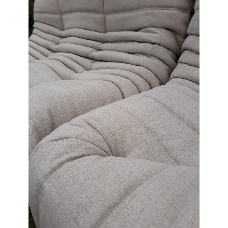 Vintage lounge set Togo Ligne Roset in beige woollen fabric
