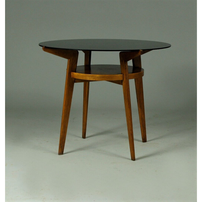 Vintage coffee table, black glass top, Jitona Czech 1960
