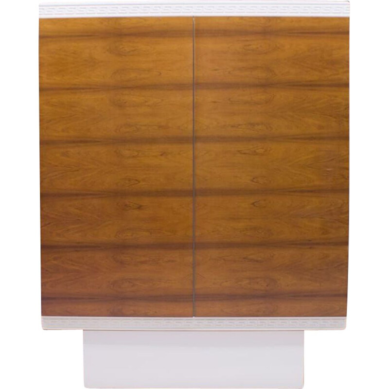 Vintage white highboard with walnut veneer doors, 1960