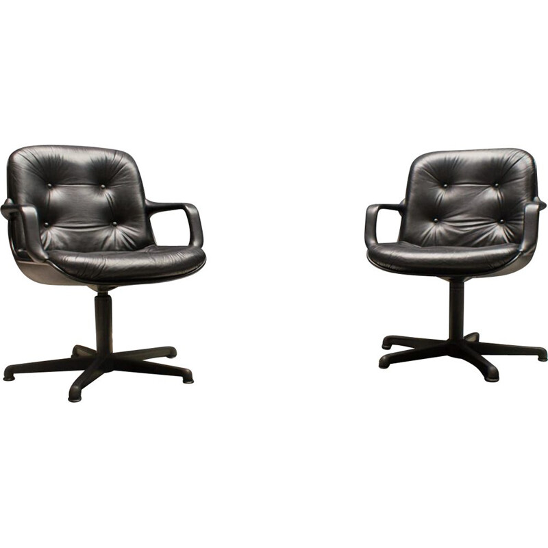 Pair of vintage Leather Desk Chairs by Charles Pollock for Comforto, 1960s