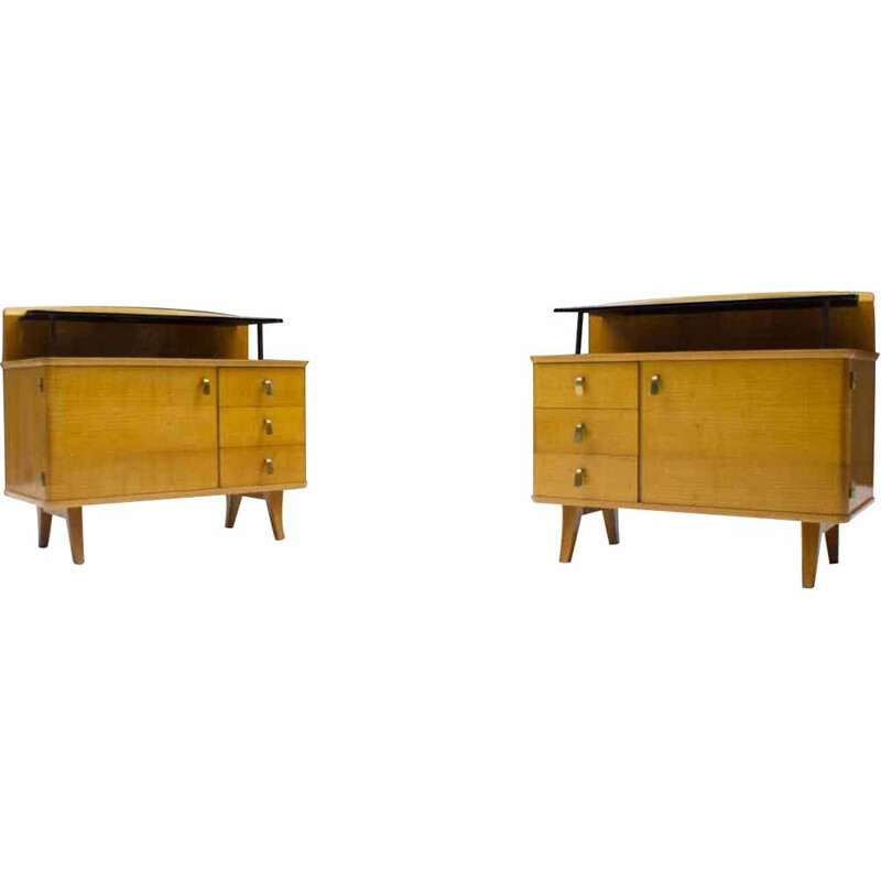 Pair of vintage dressers with black glass, 1950