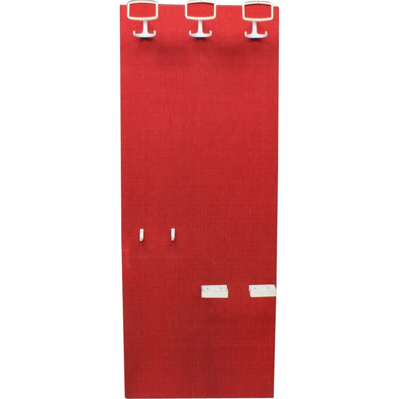 Vintage red and white wall coat rack, 1960