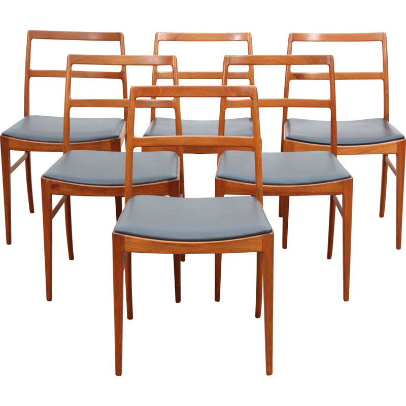 Suite of 6 vintage Scandinavian teak chairs