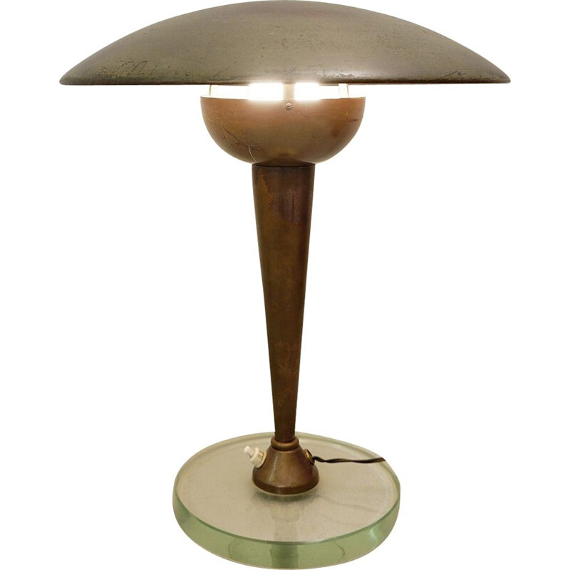 Vintage messing en glazen bureaulamp van Stilnovo, 1950