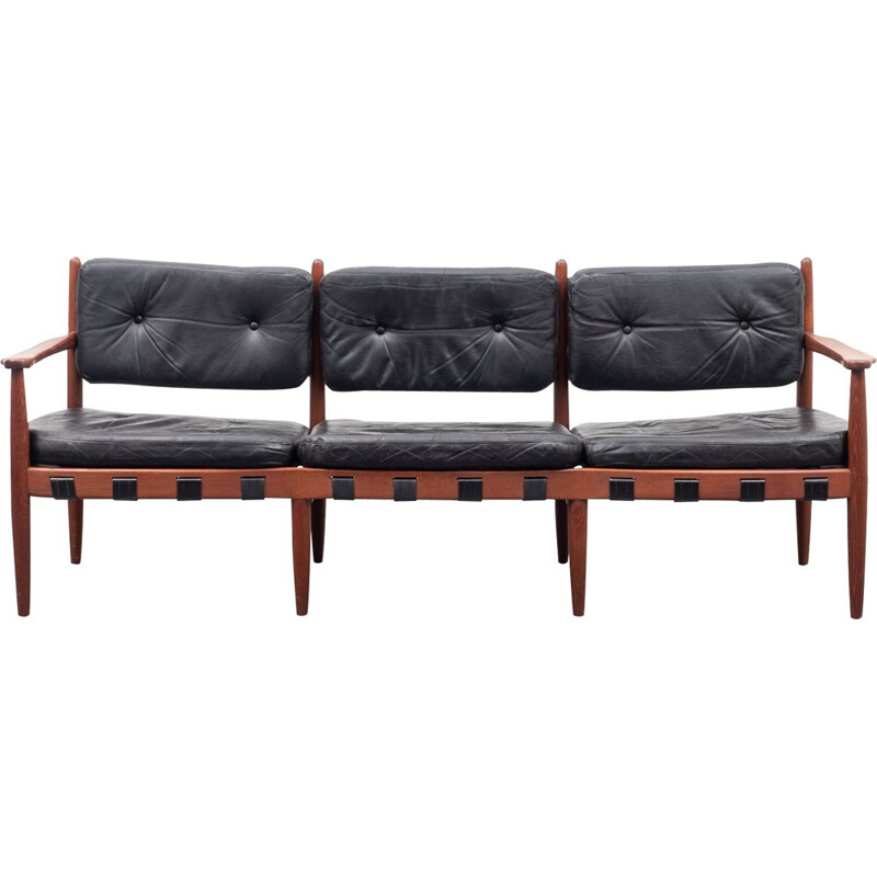 Vintage sofa in teak and leather, Sven Ellekaer, Coja, model 925 1960s