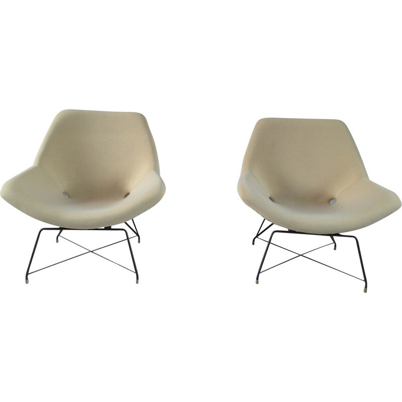 Pair of Vintage Sculptural Pair of Lounge Chairs by Augusto Bozzi for Saporiti, Italy, 1954