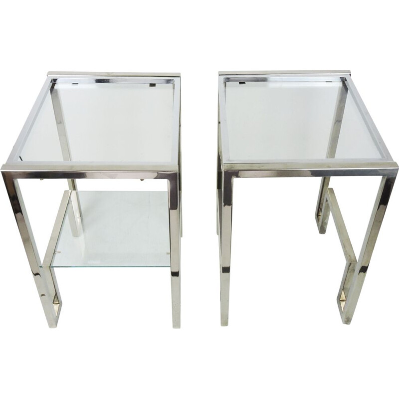Pair of vintage Chrome and Glass Bedside Tables, 1970s