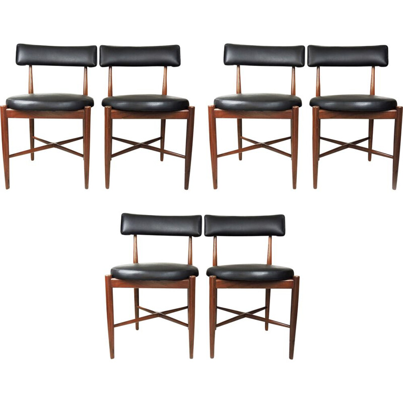 Set of 6 Mid-Century Teak and Vinyl Dining Chairs by G-Plan 1969