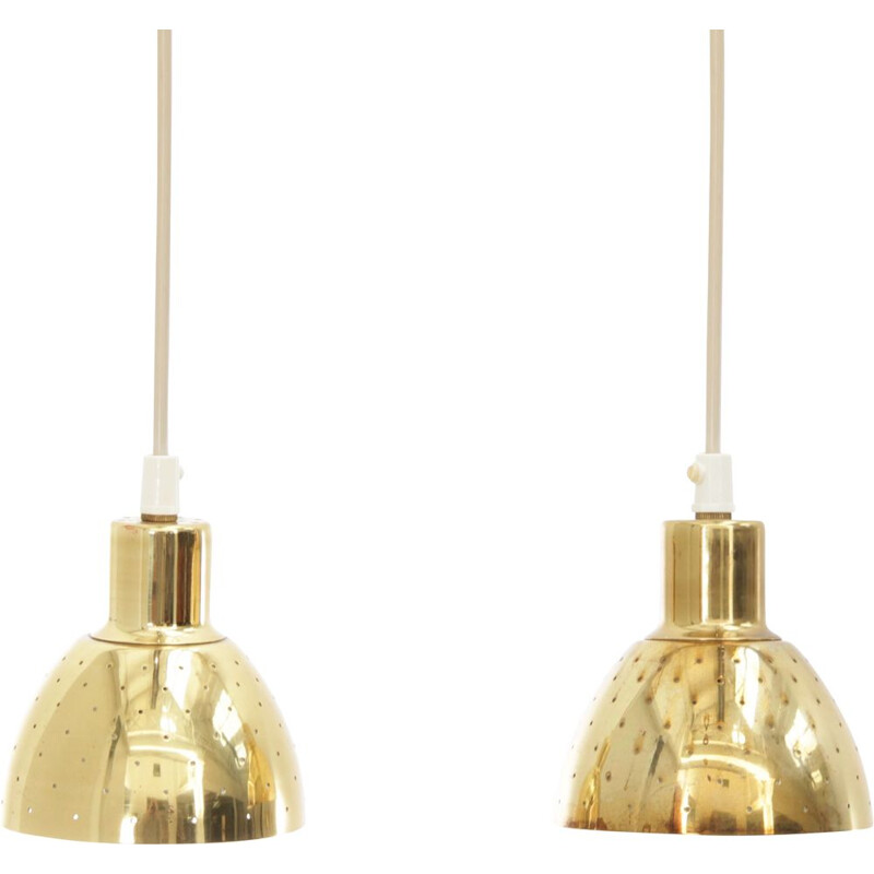 Paire de petites suspensions vintage scandinaves en laiton par Hans-Agne Jakobsson