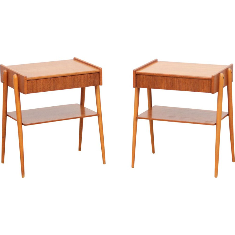 Pair of vintage teak bedside tables Scandinavian