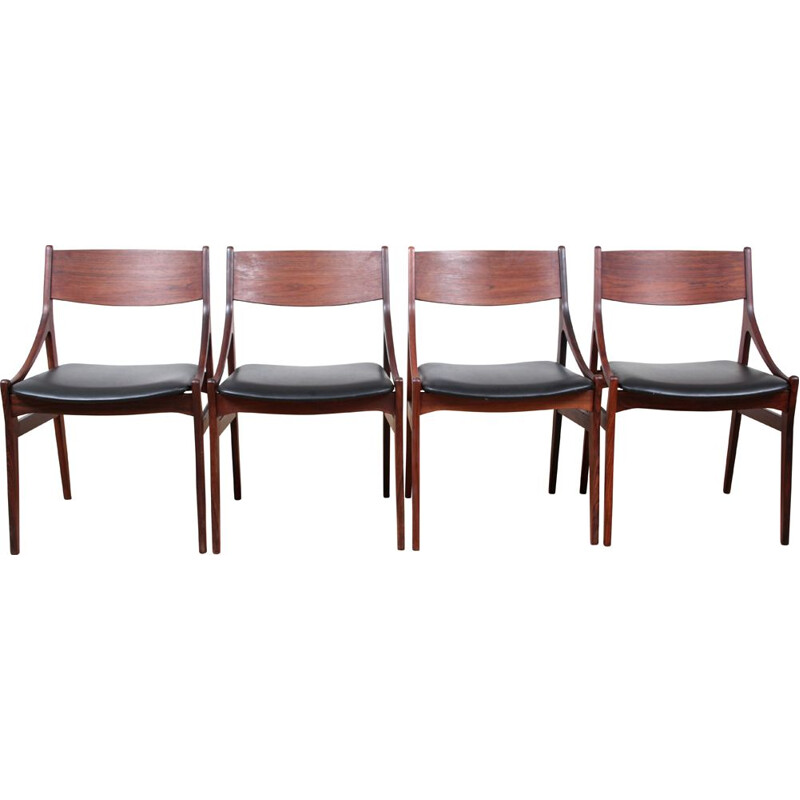 Suite de 4 chaises vintage en palissandre de Rio scandinaves 1960