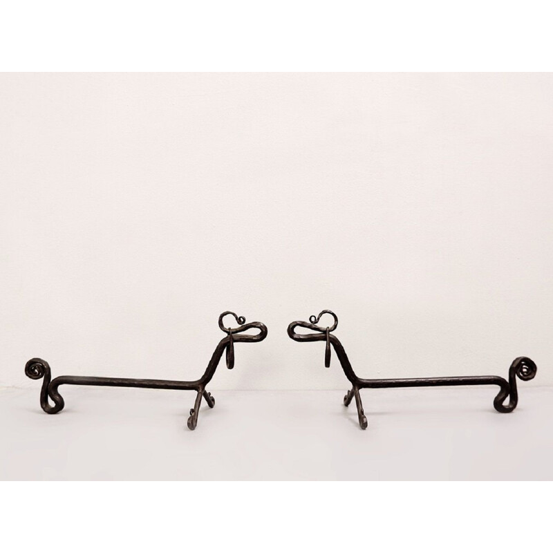 Pair of vintage wrought iron andirons