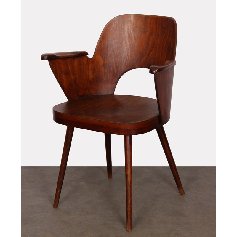 Vintage wooden armchair stained by Lubomir Hofmann for Ton, 1960