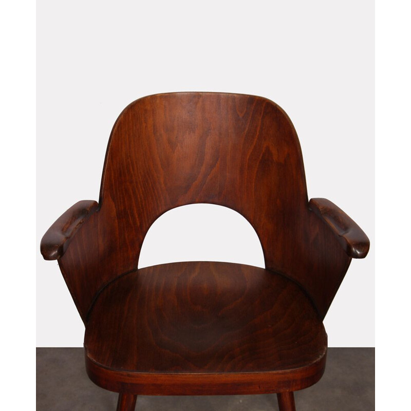 Vintage wooden armchair stained by Lubomir Hofmann for Ton, 1960