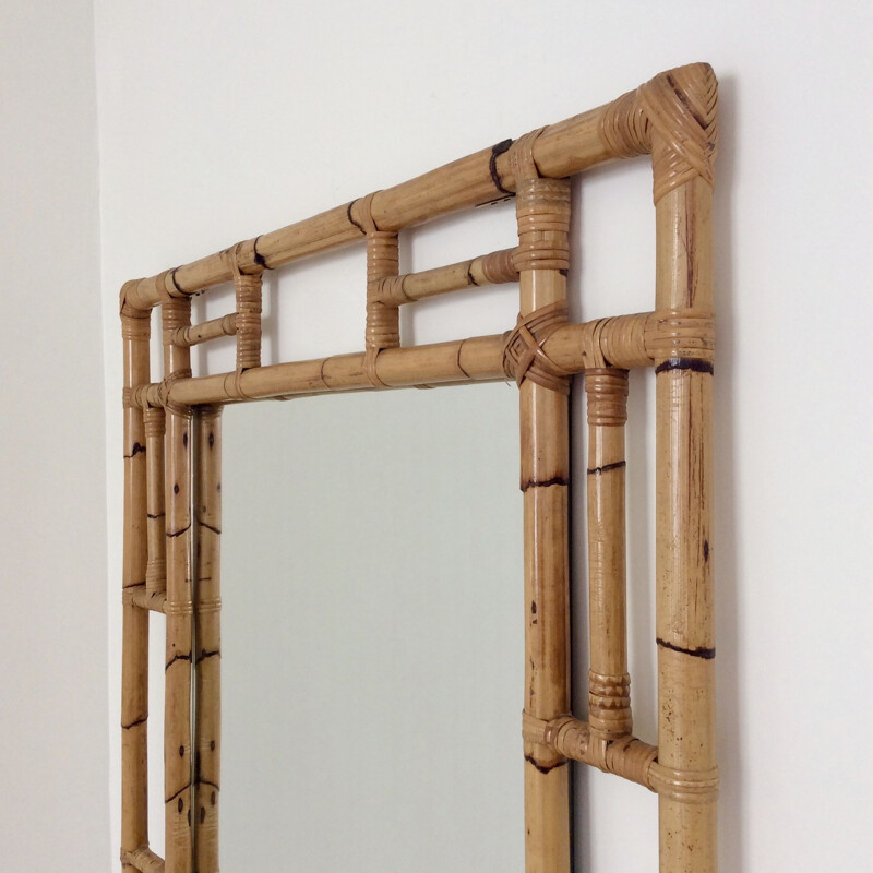 Large decorative vintage bamboo mirror, Italy 1970