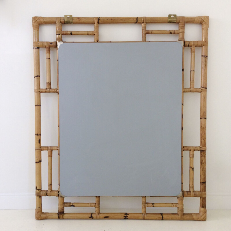 Large decorative vintage bamboo mirror, Italy 1970